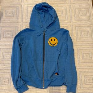 Aviator Nation Blue Hoodie with Yellow Smiley